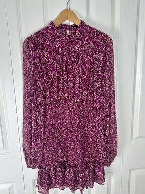 AQUA Pink Floral Chifon Dress with Shirring Waist